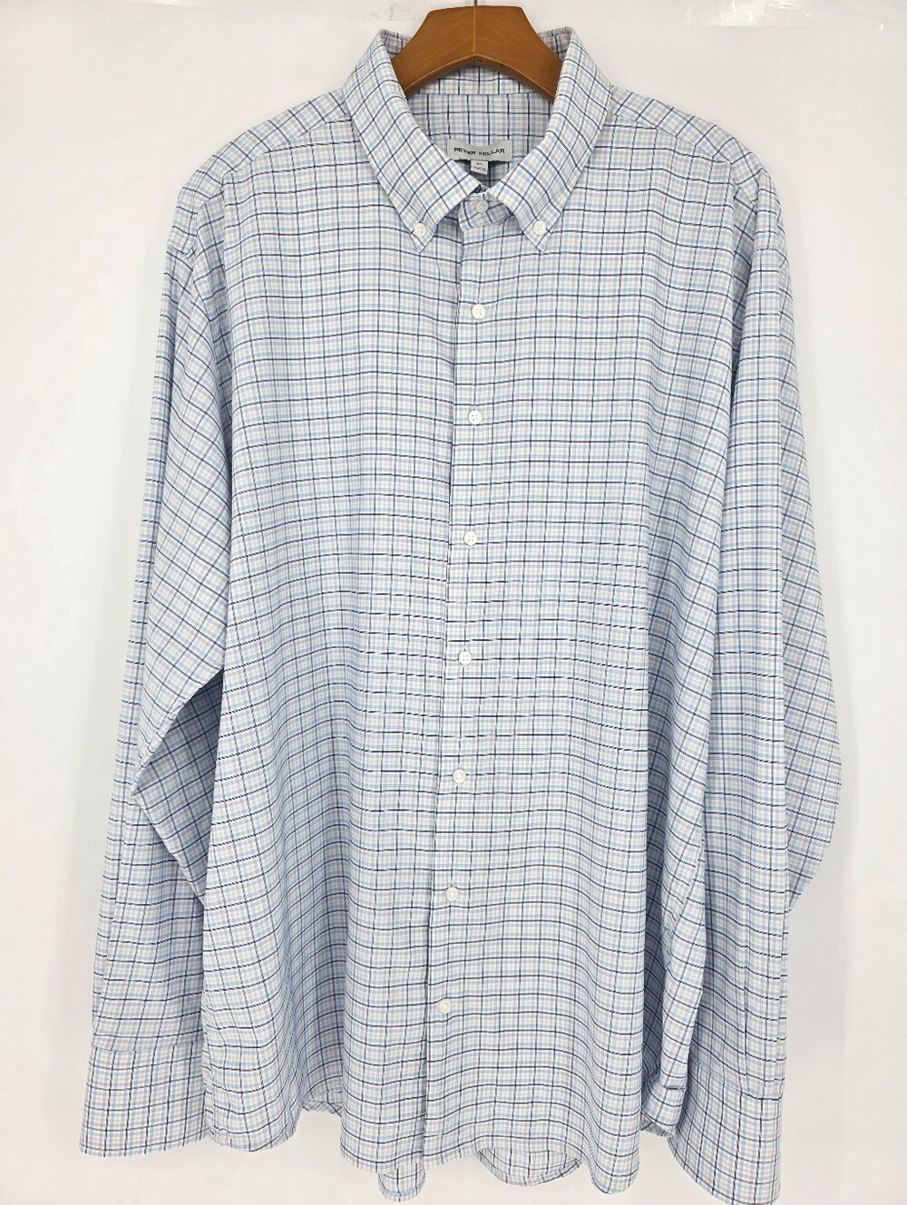 Peter Millar XL Blue Plaid Button Front Performance Stretch Shirt